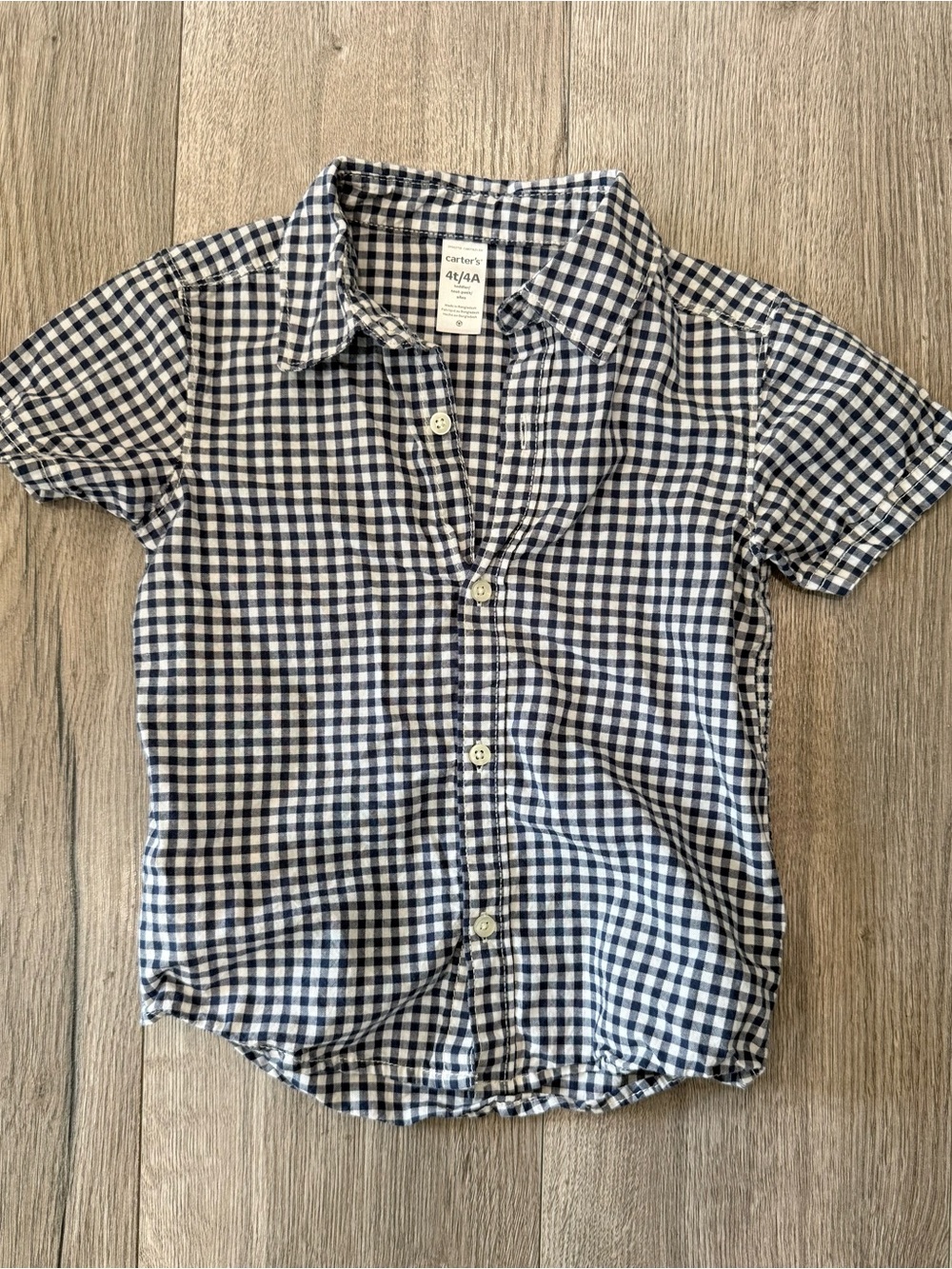 Carter's Boys 4T Navy & White Gingham Short Sleeve Button-Down Shirt